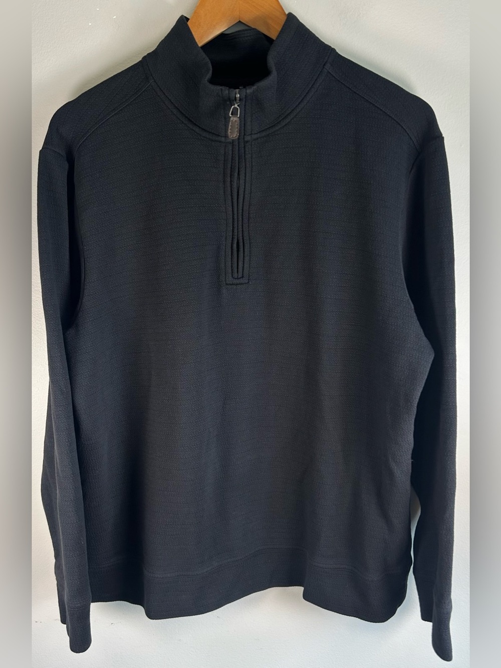 Tommy Bahama Men’s 1/4 Zip Sweater Pullover Sz L Pima Cotton Black Mock Neck EUC